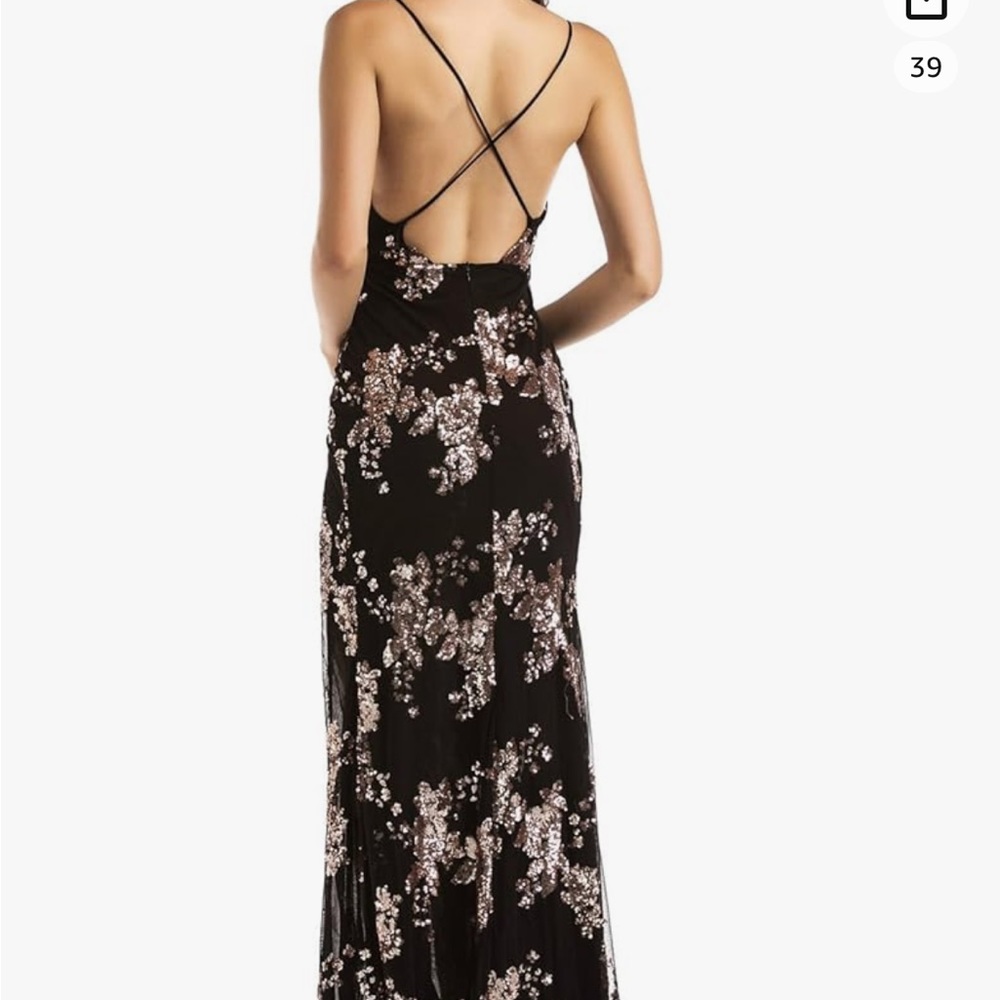 Women's Sexy Backless Halter High Split Floral Sequin Maxi Dress L